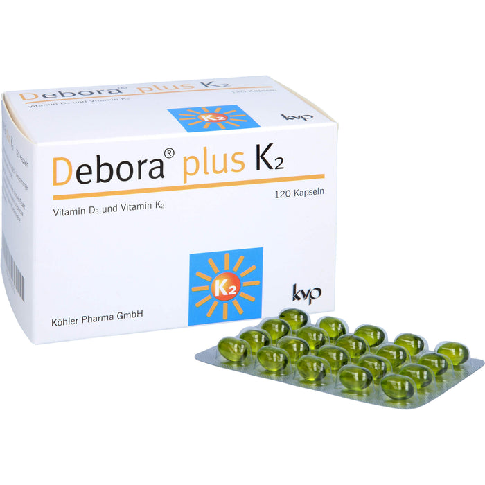 Debora plus K2 Vitamin D3 und Vitamin K2 Kapseln, 120 pc Capsules