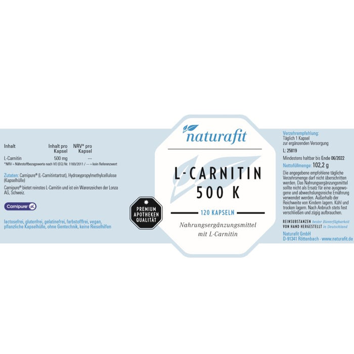 naturafit L-Carnitin 500 K Kapseln, 120 pcs. Capsules