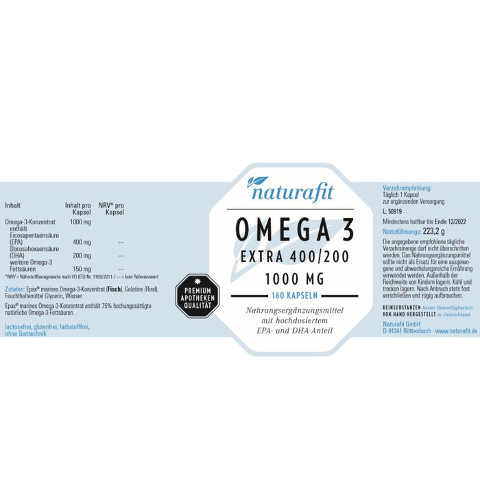 naturafit Omega 3 Extra 400/200 Kapseln, 160 pc Capsules