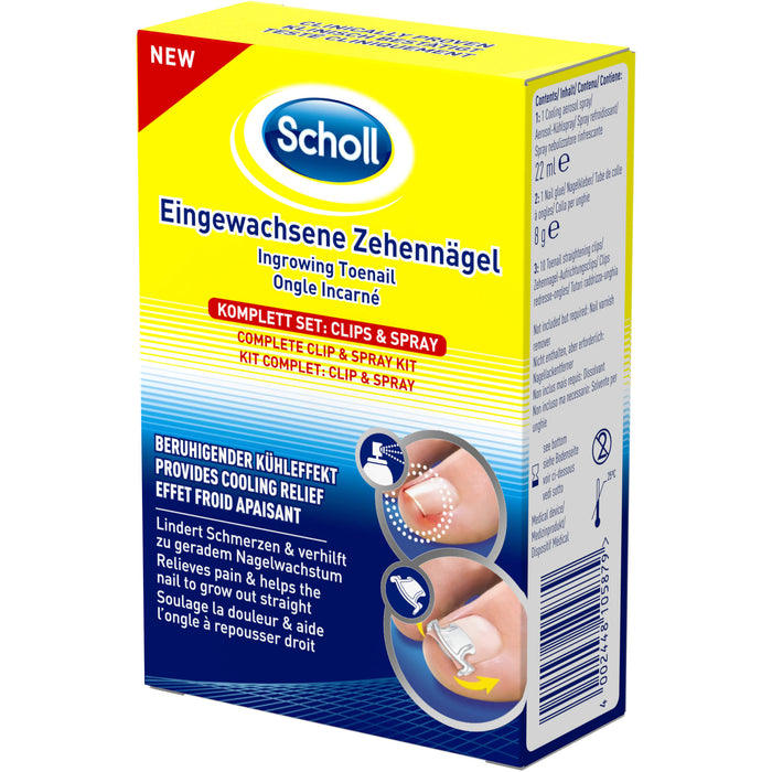 Scholl Eingewachsene Zehennägel Komplett Set Clips & Spray, 1 pc Ensemble