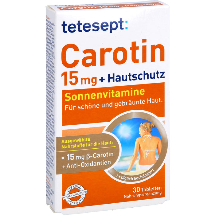 tetesept Carotin 15 mg + Hautschutz Sonnenvitamine für schöne und gebräunte Haut, 30 pcs. Tablets