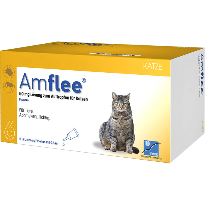 Amflee 50 mg Lösung zum Auftropfen für Katzen, 6 pc Ampoules