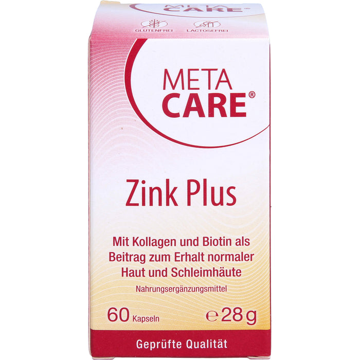 Meta Care Zink+ Kapseln zum Erhalt normaler Haur und Schleimhäute, 60 St. Kapseln