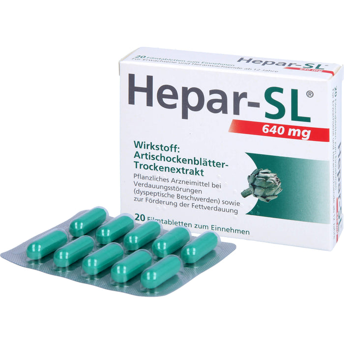 Hepar-SL 640 mg Filmtabletten bei Verdauungsstörungen, 20 pc Tablettes