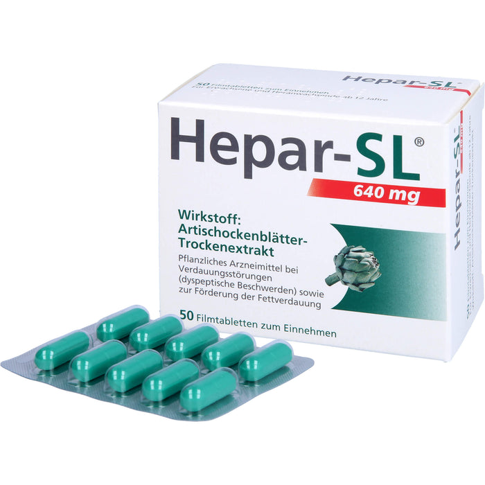 Hepar-SL 640 mg Filmtabletten bei Verdauungsstörungen, 50 pcs. Tablets