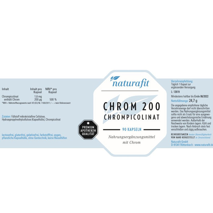 naturafit Chrom 200 Chrompicolinat Kapseln, 90 pc Capsules