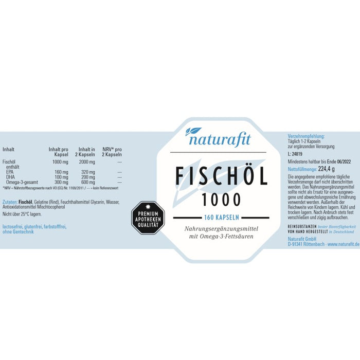 naturafit Fischöl 1000 Kapseln, 160 pc Capsules