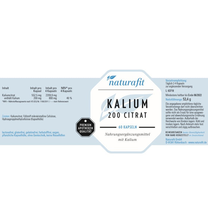 naturafit Kalium 200 Citrat Kapseln, 60 pc Capsules