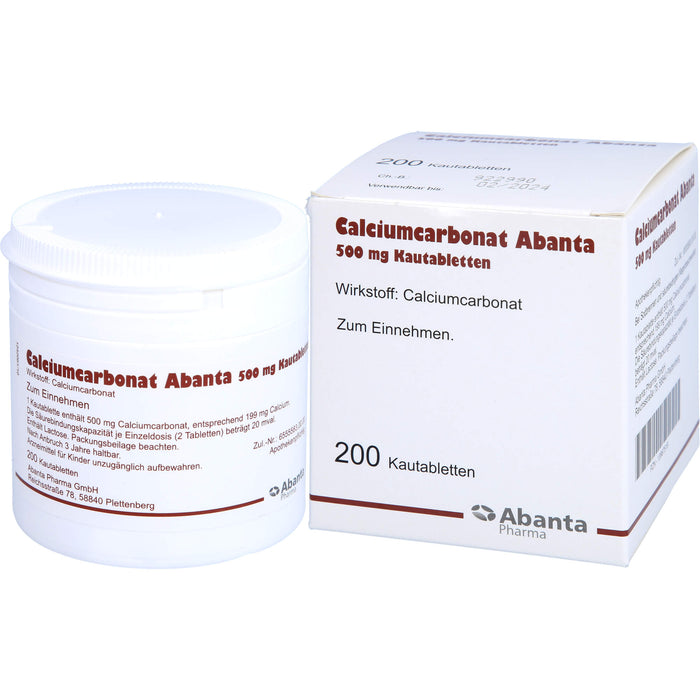 Calciumcarbonat Abanta 500 mg Kautabletten, 200 St. Tabletten