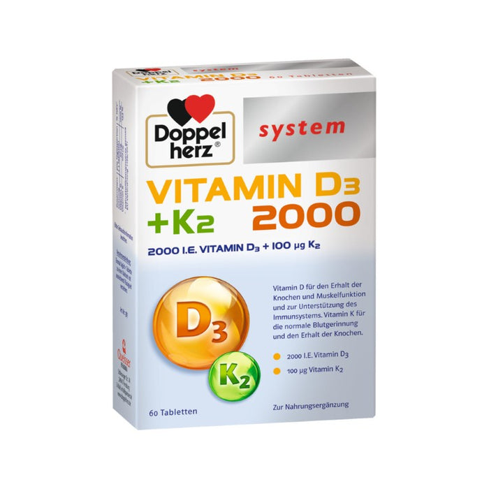 Doppelherz system Vitamin D3 + K2 2000 Tabletten, 60 pcs. Tablets