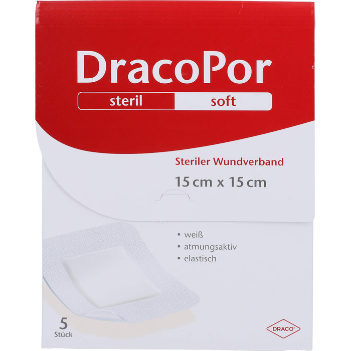 DracoPor Soft steriler Wundverband weiß 15 cm x 15 cm, 5 pcs. Patch