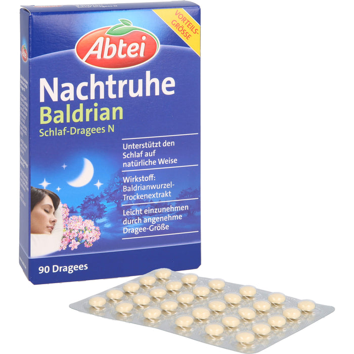 Abtei Nachtruhe Baldrian Schlaf-Dragees N zur Förderung von Entspannung und Schlaf, 90 pcs. Dragées