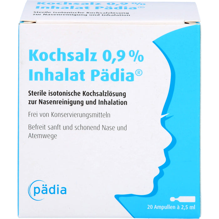 Kochsalz 0,9 % Inhalat Pädia sterile isotonische Kochsalzlösung zur Nasenreinigung und Inhalation, 20 pc Ampoules