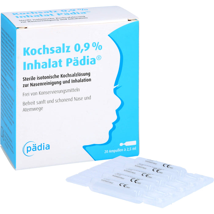 Kochsalz 0,9 % Inhalat Pädia sterile isotonische Kochsalzlösung zur Nasenreinigung und Inhalation, 20 St. Ampullen