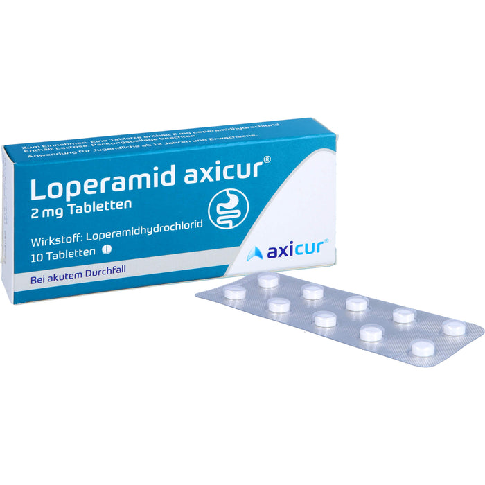 Loperamid axicur 2 mg Tabletten bei akutem Durchfall, 10 St. Tabletten