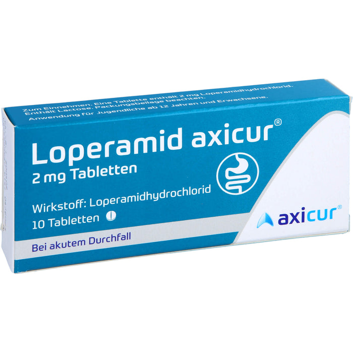 Loperamid axicur 2 mg Tabletten bei akutem Durchfall, 10 pc Tablettes