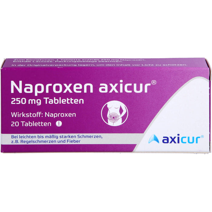 Naproxen axicur 250 mg Tabletten bei Schmerzen oder Fíeber Reimport axicorp, 20 pc Tablettes