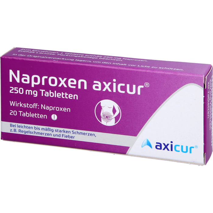 Naproxen axicur 250 mg Tabletten bei Schmerzen oder Fíeber Reimport axicorp, 20 St. Tabletten