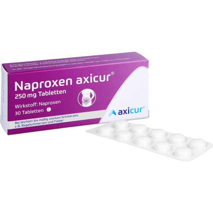 Naproxen axicur 250 mg Tabletten bei Schmerzen oder Fieber, 30 pc Tablettes