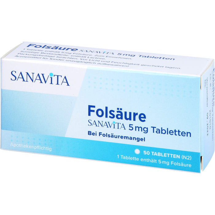 SANAVITA Folsäure 5 mg Tabletten, 50 pc Tablettes