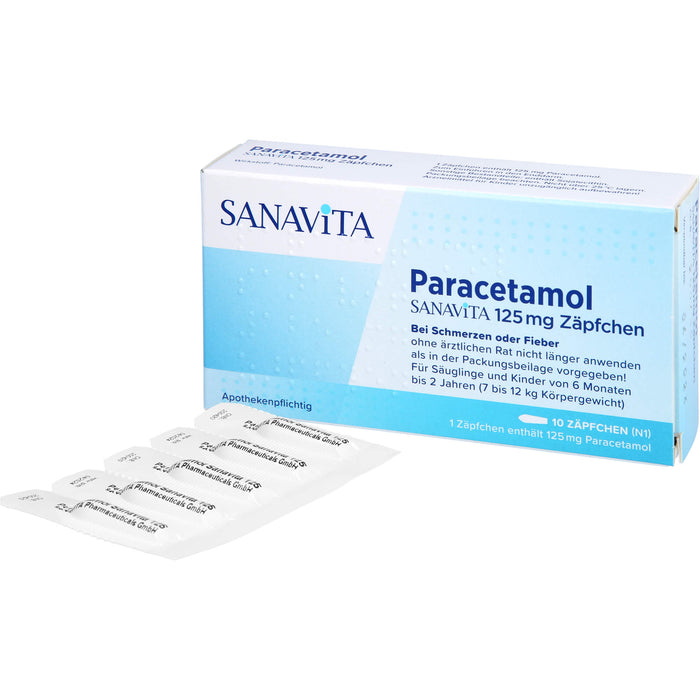 SANAVITA Paracetamol 125 mg Zäpfchen bei Fieber und Schmerzen, 10 pcs. Suppositories