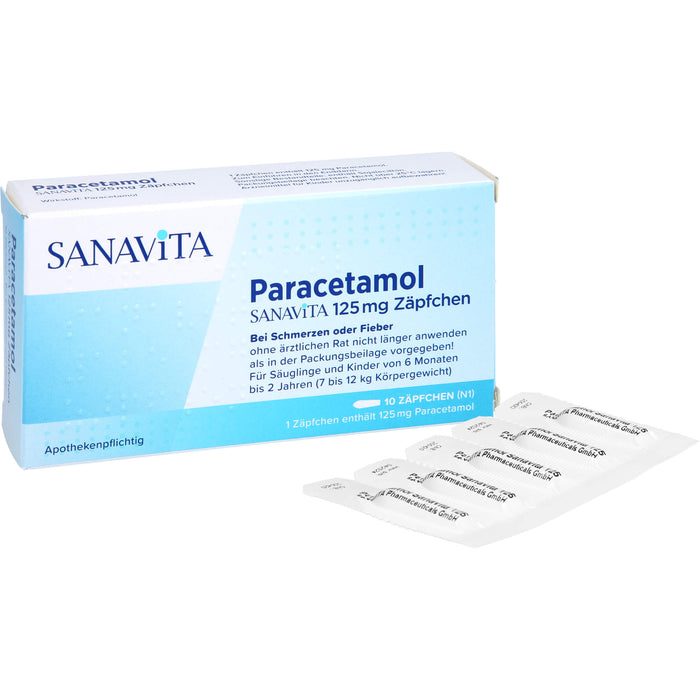 SANAVITA Paracetamol 125 mg Zäpfchen bei Fieber und Schmerzen, 10 pcs. Suppositories