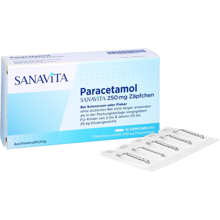 SANAVITA Paracetamol 250 mg Zäpfchen bei Schmerzen und Fieber, 10 pc Suppositoires