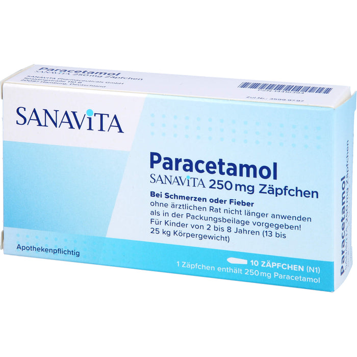 SANAVITA Paracetamol 250 mg Zäpfchen bei Schmerzen und Fieber, 10 pc Suppositoires