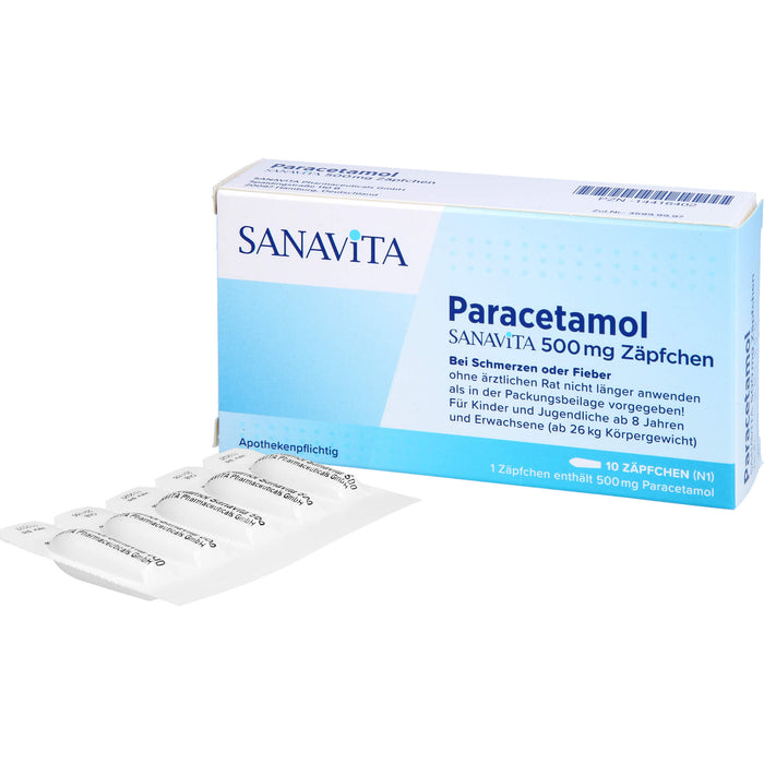 Paracetamol SANAVITA 500 mg Zäpfchen, 10 St. Zäpfchen