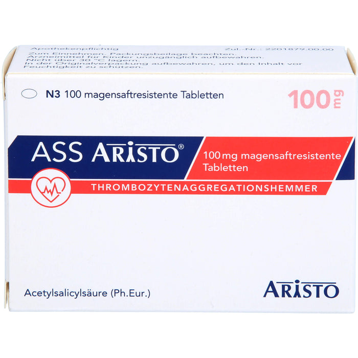 ASS Aristo 100 mg Tabletten zur Hemmung vom Zusammenhaften der Blutplättchen, 100 St. Tabletten