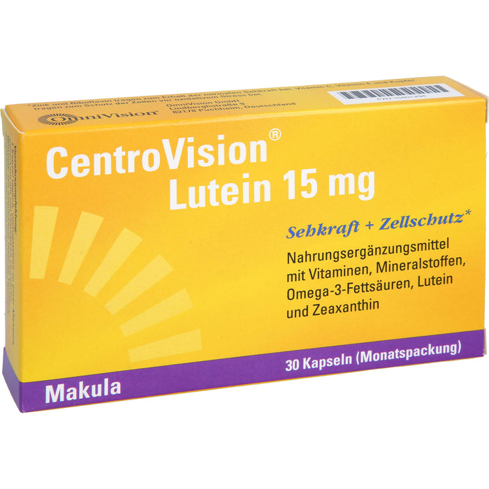 CentroVision Lutein 15 mg Kapseln für Sehkraft und Zellschutz, 30 pc Capsules