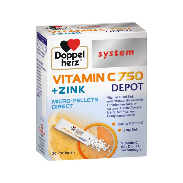 Doppelherz system Vitamin C 750 Depot + Zink Granulat, 20 St. Beutel