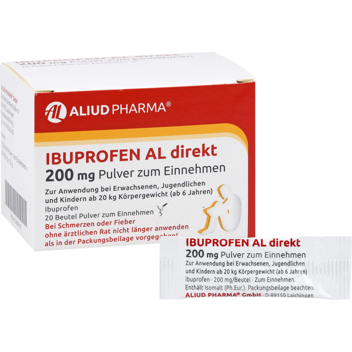 AL Ibuprofen direkt 200 mg Pulver bei Schmerzen und Fieber, 20 pc Poudre