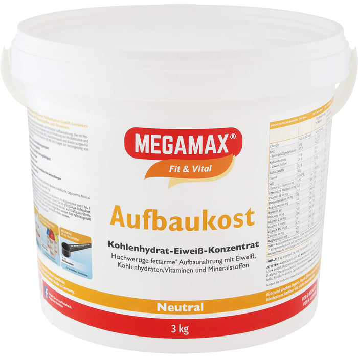 MEGAMAX Fit & Vital Aufbaukost Kohlenhydrat-Eiweiß-Konzentrat Geschmack Neutral, 3000 g Powder