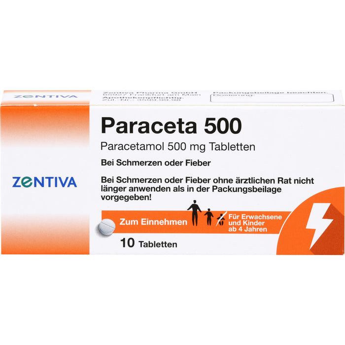 Zentiva Paraceta 500 Tabletten bei Schmerzen und Fieber, 10 pc Tablettes