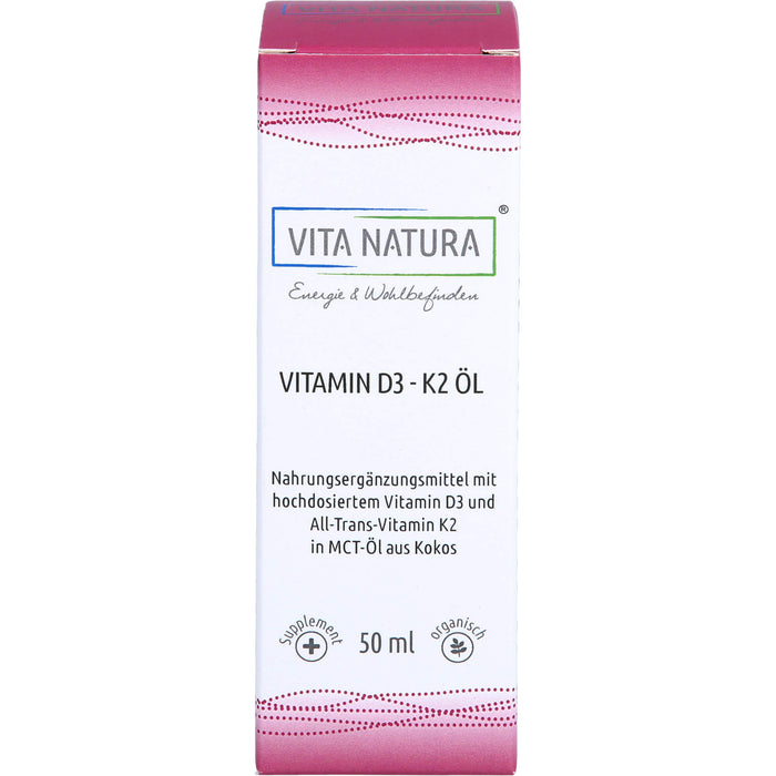 Vita Natura Vitamin D3 1000 I.E + K2 20 µg Tropfen, 50 ml Solution