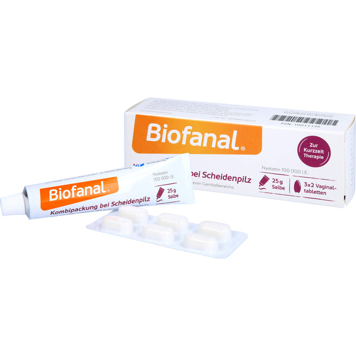 Biofanal Kombipackung bei Scheidenpilz und Candida-Infektionen des äußeren Genitalbereichs, 100 000 I.E. Salbe und Vaginaltabletten, 1 St. Kombipackung