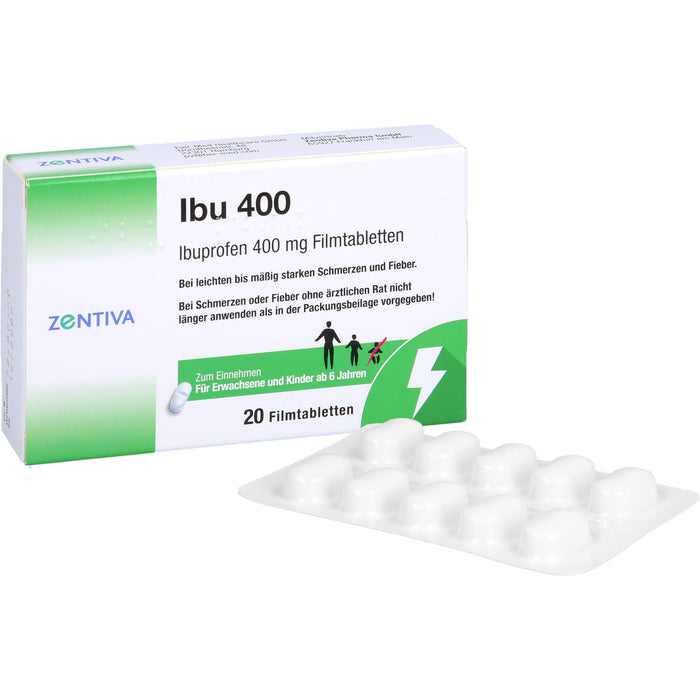 Zentiva Ibu 400 Filmtabletten bei Schmerzen und Fieber, 20 pc Tablettes