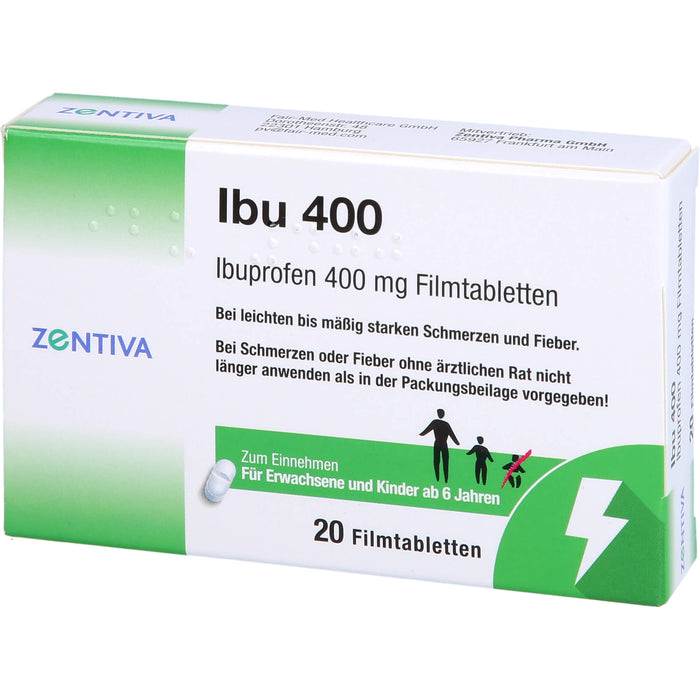 Zentiva Ibu 400 Filmtabletten bei Schmerzen und Fieber, 20 pcs. Tablets