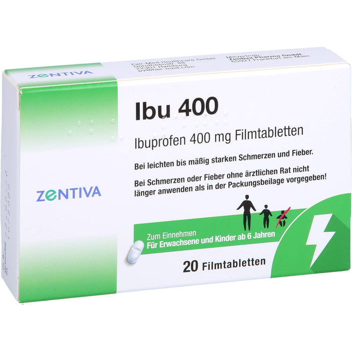 Zentiva Ibu 400 Filmtabletten bei Schmerzen und Fieber, 20 pc Tablettes