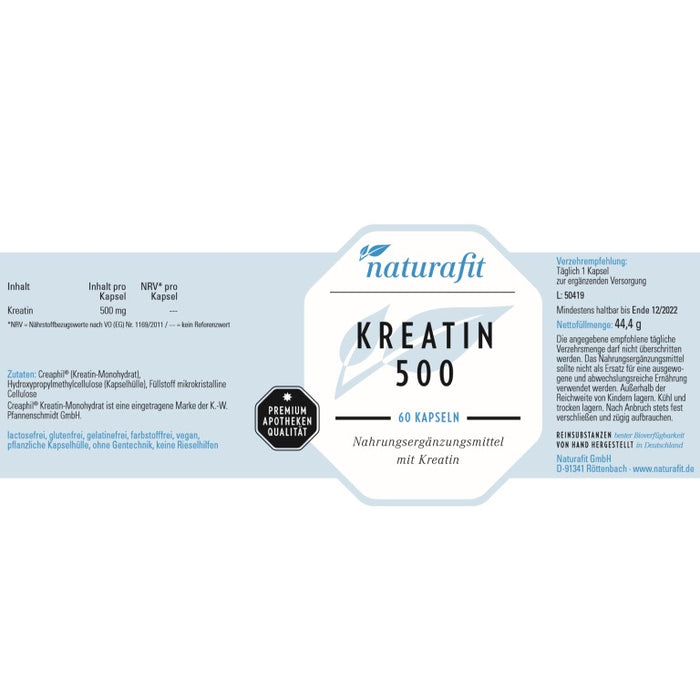 naturafit Kreatin 500 Kapseln, 60 St. Kapseln