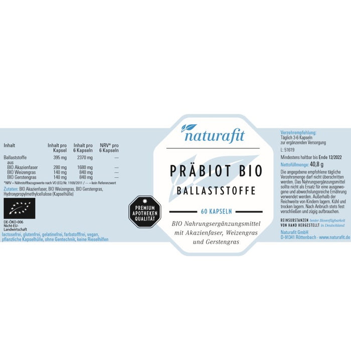 naturafit Präbiot Bio Kapseln, 60 pc Capsules