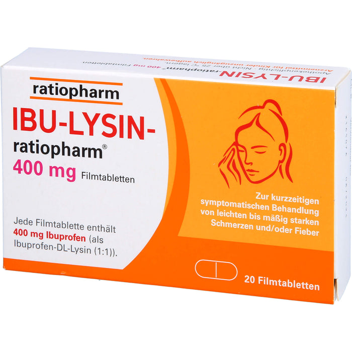 IBU-LYSIN-ratiopharm 400 mg Filmtabletten bei Schmerzen und Fieber, 20 pcs. Tablets