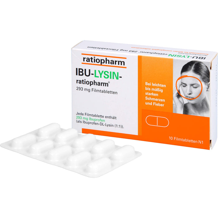 IBU-LYSIN-ratiopharm 293 mg Filmtabletten bei Schmerzen und Fieber, 10 pcs. Tablets