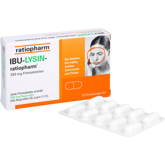 IBU-LYSIN-ratiopharm 293 mg Filmtabletten bei Schmerzen und Fieber, 10 pcs. Tablets