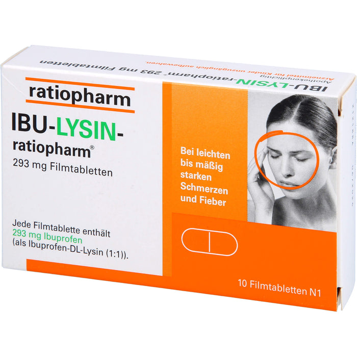 IBU-LYSIN-ratiopharm 293 mg Filmtabletten bei Schmerzen und Fieber, 10 pc Tablettes