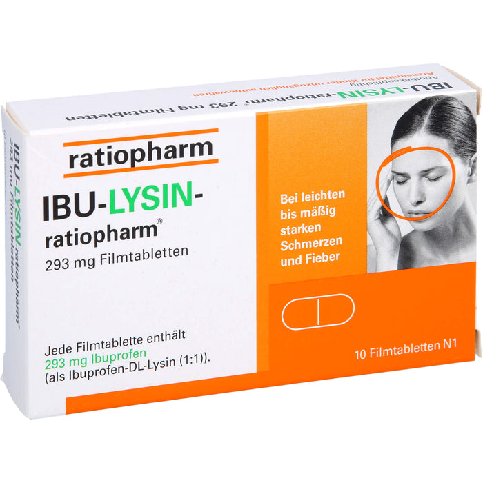 IBU-LYSIN-ratiopharm 293 mg Filmtabletten bei Schmerzen und Fieber, 10 pc Tablettes