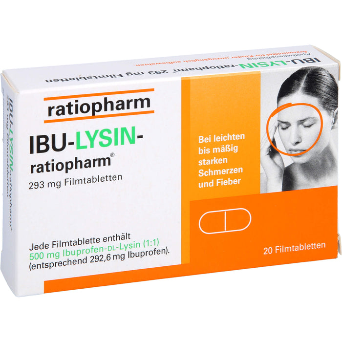 IBU-LYSIN-ratiopharm 293 mg Filmtabletten bei Schmerzen und Fieber, 20 pc Tablettes