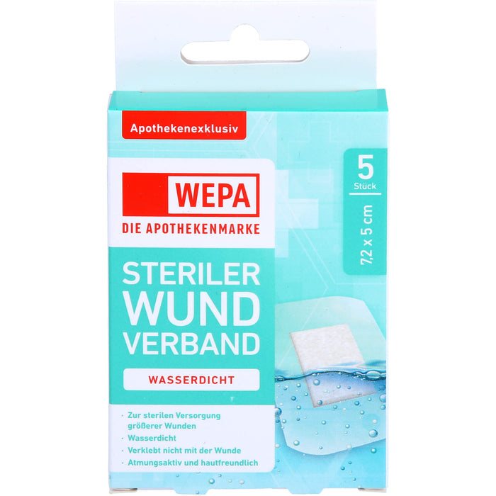 WEPA Wundverband wasserdicht 7,2 x 5cm steril, 5 St PFL