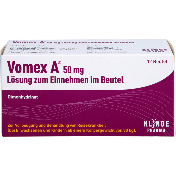 Vomex A 50 mg Beutel gegen Reisekrankheit, 12 pc Sachets